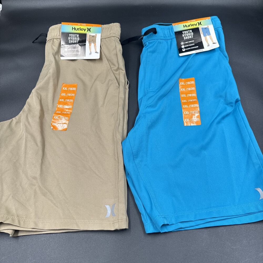 Hurley Boy's Adjustable Waist 4-Way Stretch Hybrid Short Beige Blue XXL - 2 Pair